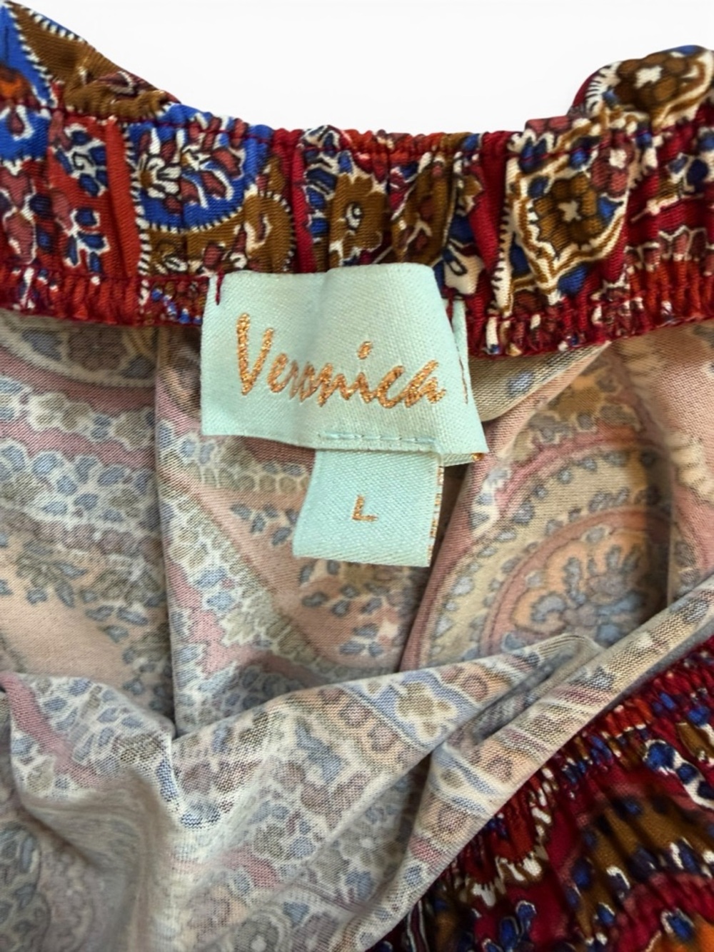Veronica M Strapless Paisley Wide-Leg Jumpsuit in Brown Multi - Picture 3 of 7